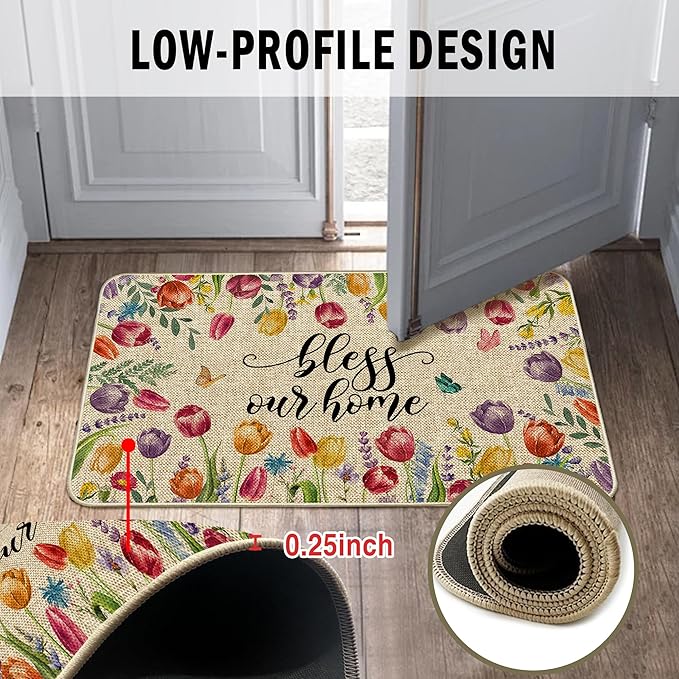 Tulip Lavender Easter Kitchen Mats for Floor Set of 2, Tulip Flower Spring Floor Mats, Non Slip Rubber Backing Kitchen Floor Mat and Rug Set for Kitchen Sink, Office, Laundry