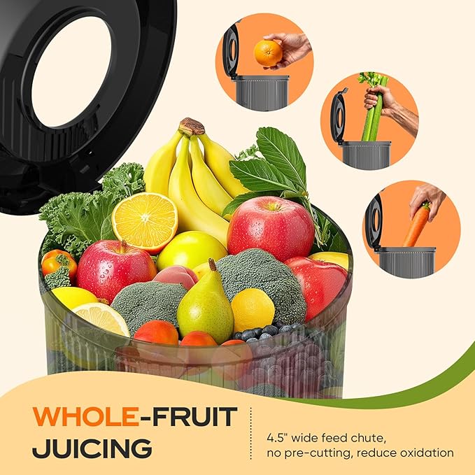 Juicer Machines, Cold Press Juicer with Wide Chute, 150 Watts Slow Masticating Juicers, High Juice Yield for Leafy Greens, Fruits & Vegetables, Easy to Clean
