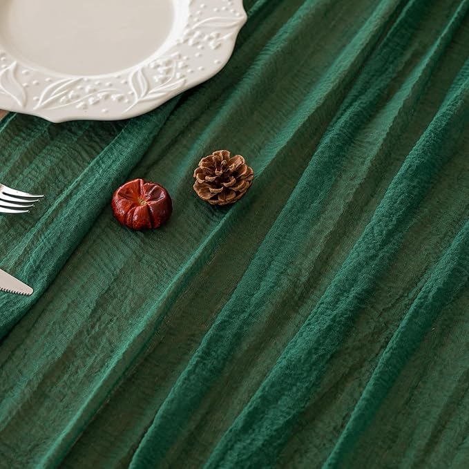 Keketoarrange 6pcs Emerald Green Table Runner Cheesecloth Gauze 120 Inch 10 FT Rustic Boho Cheese Cloth Table Decor for Wedding Baby Bridal Shower Party Long Sheer Vintage Spring Home Decorations