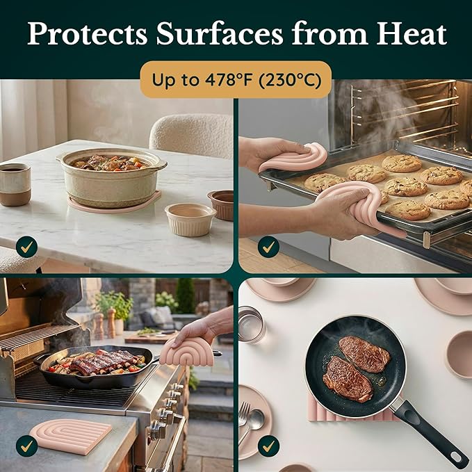 Silicone Trivets for Hot Dishes, Heat-Resistant, Non-Slip Pot Holders for Kitchen & Coasters Durable Hot Pads for Pots, Pans, Baking Dishes & Kitchen Appliances Set of 2 Lotus Pink