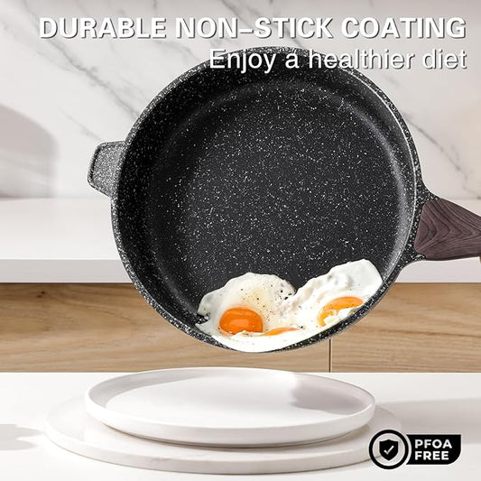 Kordisen Nonstick Deep Frying Pan with Lid, 11 Inch Non Stick Skillet, Saute Pan for Cooking, Healthy Induction Cookware, PFOA Free