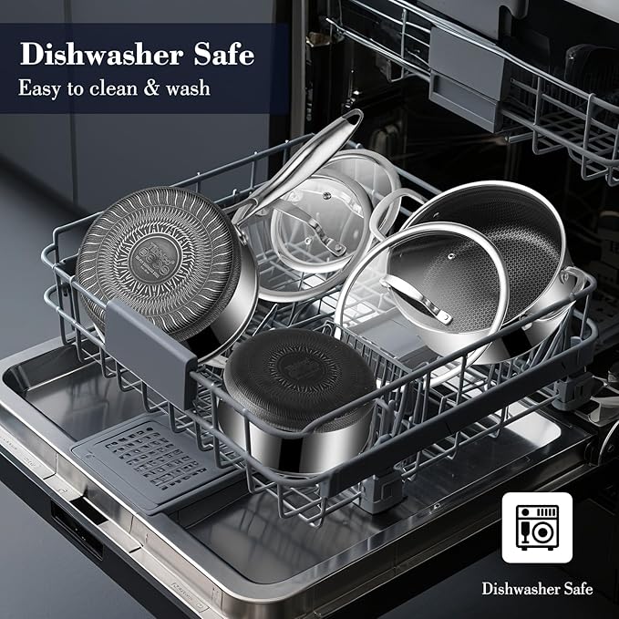 Non Stick Pot and Pan Set 8 Pieces, 1.5 QT, 2 QT Saucepan & 5.2 Quart Stock Pot Set with Matching Tempered Glass Lid Double Trivets, Dishwasher & Oven Safe Up to 500℉ Compatible with All Cooktops