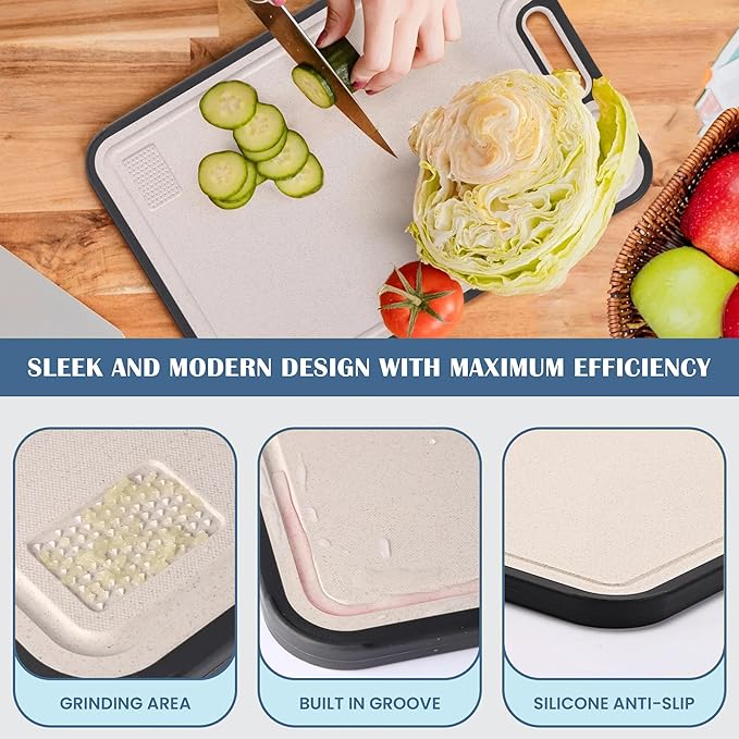 SAG’s Store Titanium Cutting Board for Kitchen, 16"x11" Double-Sided Metal Chopping Board, Durable & Easy to Clean, Reusable Lightweight Design with Juice Groove and Garlic Grinding Area