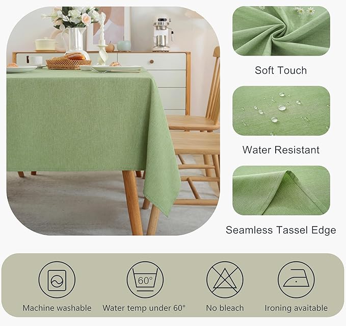 Alsoo Spring Textured Table Cloth Rectangle Tables 60X60 Inch Linen Table Cloth Waterproof Spill Proof and Wrinkle Free Table Cover for Dining Table, Kitchen, Parties and Holidays, Green