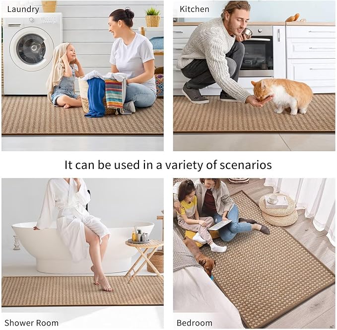 Kitchen Rugs Mat Non Slip Washable, Super Absorbent Kitchen Mats for Floor, Rubber Backing Soft Braided Standing Floor Mats Sink Mat Runner Rug, Easy to Clean and Maintain, Brown 17"x30"