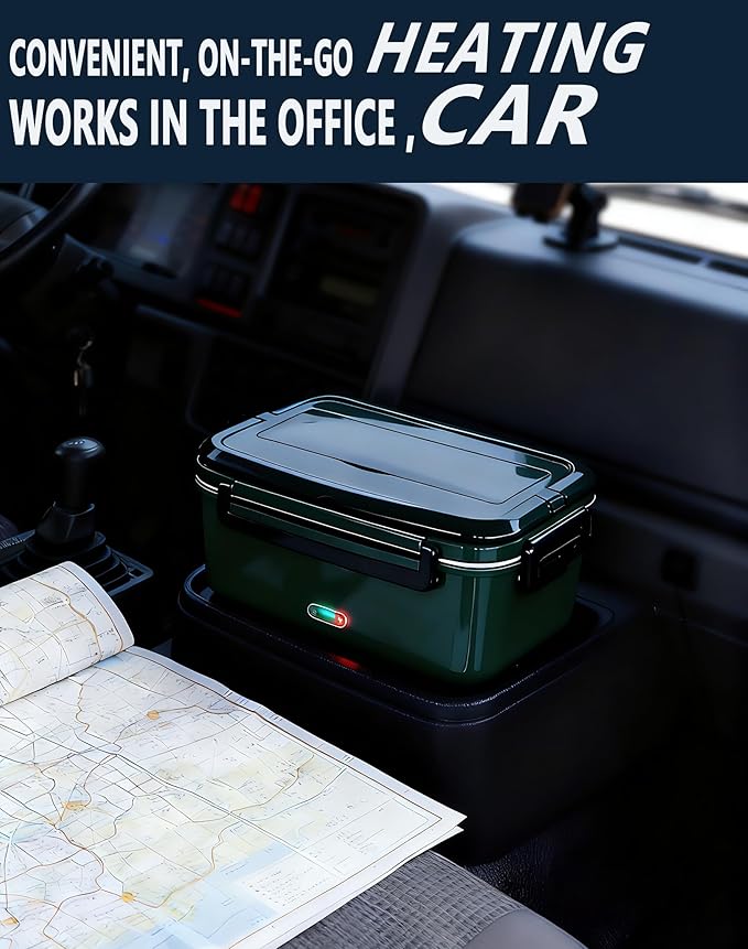 Electric Lunch Box 80W Heated Lunch Boxes for Adults Work/Car/Truck/Home, 1.8L Portable Food Warmer Heating Lunchbox with Insulated Lunch Cooler Bag 12V 24V 110V