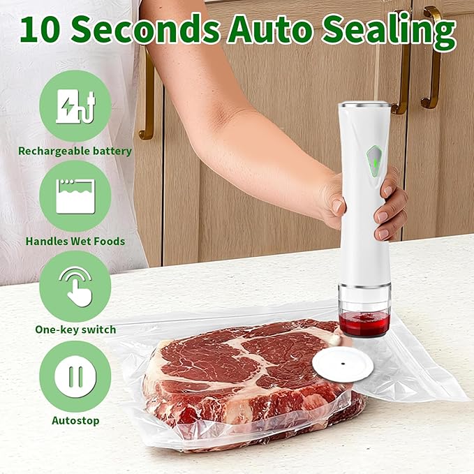 Compact Vacuum Sealer for Food, Portable Handheld Vacuum Sealer Machine with Visible Water Tank, 30 Reusable Bags, 5X Fresh Longer food preservation for Kitchen Meal Prep, Home & Camping