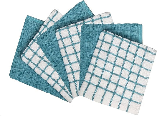 Bumble Premium Cotton Dish Cloths 12" x 12"| Aqua Design | 405 GSM | Highly Absorbent & Soft Dish Towels | 100% Natural Ring Spun Cotton Kitchen Towel Set - 6 Pack