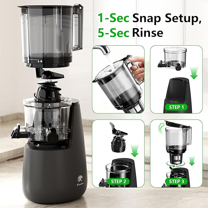 B12 Cold Press Juicer, 6" Extra Large Feed Chute Slow Masticating Juicer Machines, Powerful AC Brushless Motor, Self Precut System, Juicer Machines with BPA-Free, Extra one Replace juicer strainer