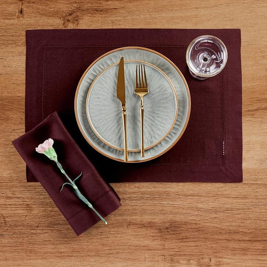 Solino Home Linen Cloth Napkins Set of 4-100% Pure Linen Burgundy Dinner Napkins 20 x 20 Inch for Valentines, Winter - Classic Hemstitch, Handcrafted and Machine Washable