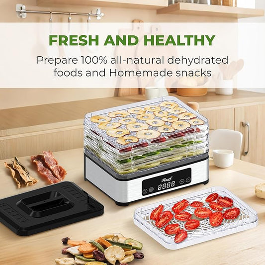 Rosewill Compact Food Dehydrator, 5 Stackable Trays with Adjustable 48H Timer and Temperature Control - 400W Electric Food Dryer for Jerky, Fruits, Herbs, Veggies, Meat & Dog Treats