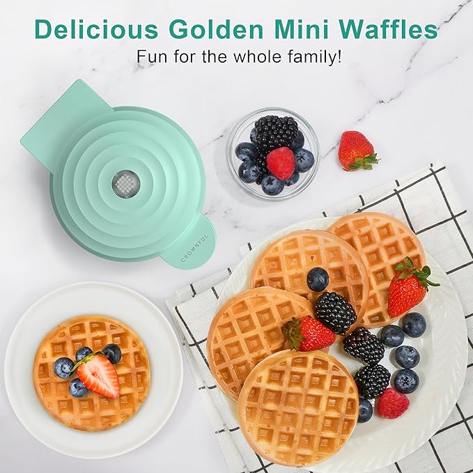 CROWNFUL Mini Waffle Maker, 4" Chaffle Maker with Compact Design, Easy to Clean, Non-Stick Surface, Recipe Guide Included, Perfect for Breakfast, Dessert, Sandwich, or Other Snacks