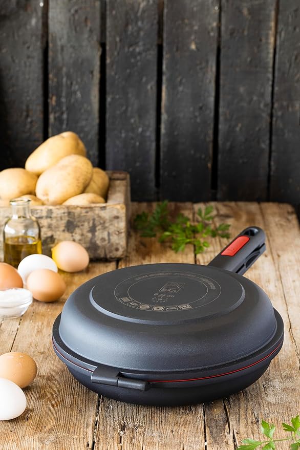 BRA COOKWARE Premiere Dual Skillet | 9.5 inches Double Frying Pan for Frittatas & Spanish Omelets | PFOA Free Triple Nonstick Coating | Full Induction Reversible Pan | Cast Aluminum Flip Skillet