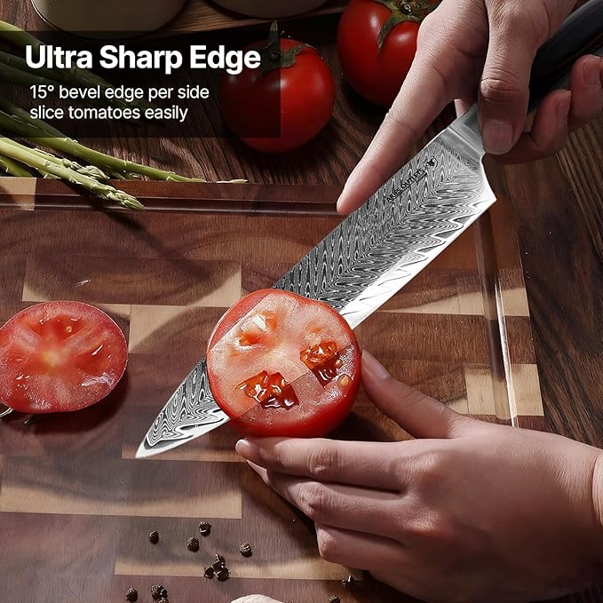 Damascus Knife Set, 3PCS Ultra Sharp Professional Japanese Kitchen Knives with Pakkawood Handles,VG10 Steel Core Chef Knife Set for Gift for Mom Dad-Gift Box