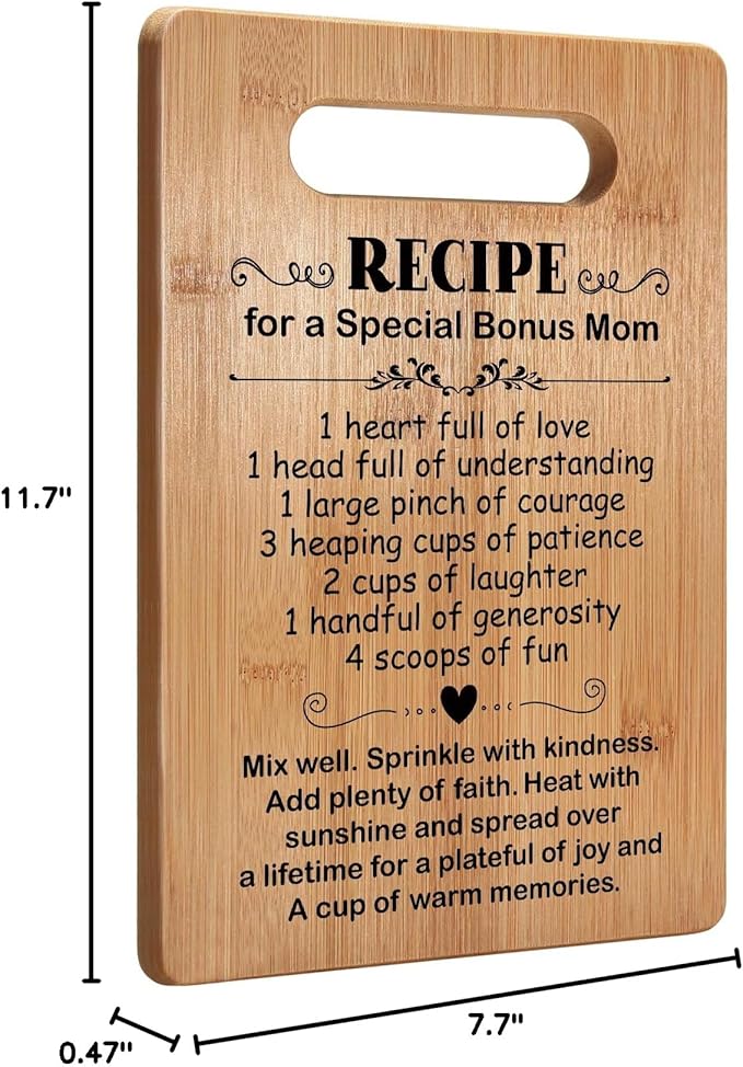 Popular Birthday Gifts for Bonus Mom, Cutting Board Gift for Bonus Mom, Cute Bonus Mom Gifts from Daughter Son, Bonus Mom Gift for Mother's Day