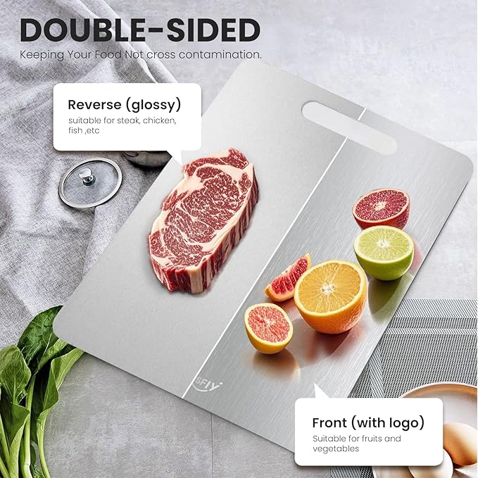 2 Pack Titanium Cutting Board - 100% Pure Titanium Cutting Boards For Kitche,Easy to clean, Double-sided food-grade Cutting Board For Cutting Meats, Fruits And Vegetables (15 * 11)