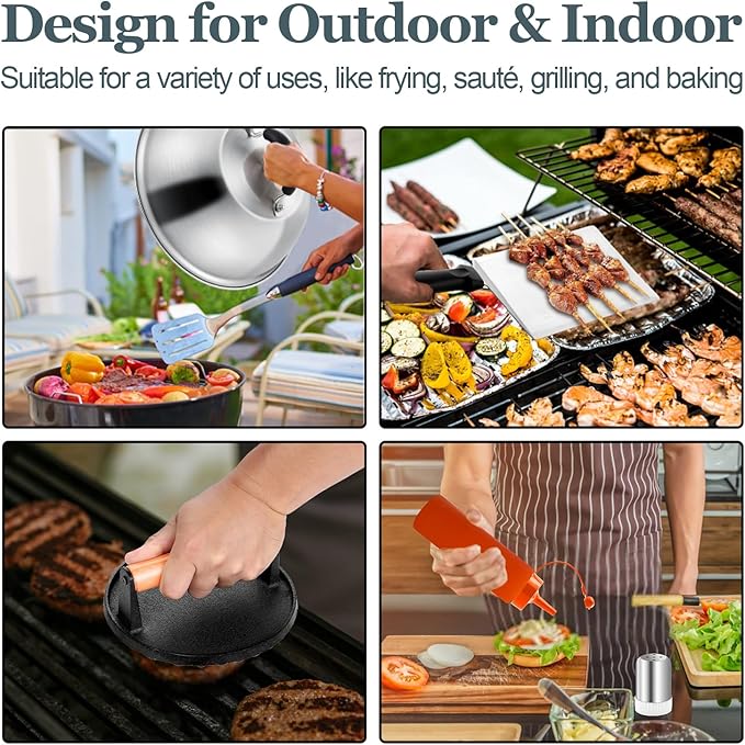 Leonyo Smashed Burger Kit, 9" Cheese Melting Dome, 7" Burger Press, Griddle Spatula, 2Pcs Squeeze Squirt Bottles, Spice Dredge Shaker, Griddle Accessories Kit for Flat Top Grill Cooking Indoor Outdoor