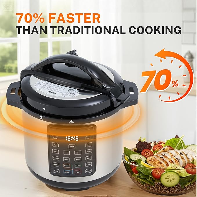 HealSmart 16-in-1 Electric Pressure Cooker 8 Quart, Non-Stick Stainless Steel Multi Cooker for Slow Cooking, Yogurt Maker, Steam, Rice, Bake, Dishwasher Safe, Silver