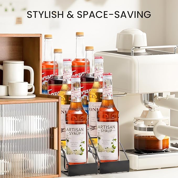 Mustry Coffee Syrup Rack for Coffee Bar Accessories, Fits with Torani and Monin Syrup, Coffee Bar Rack Holds 4 Bottles