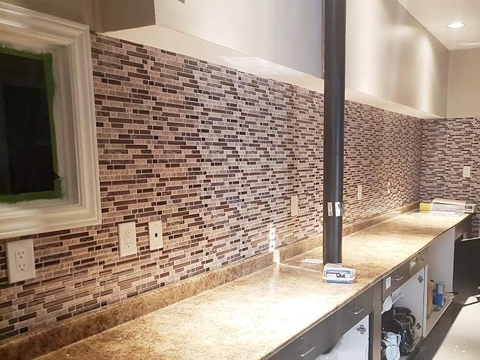 STICKGOO Peel and Stick Backsplash, Self-Adhesive Backsplash in Sandstone (Thicker Design, 1 Sheet)