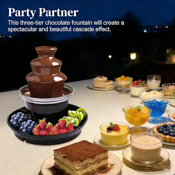1lb Chocolate Fountain, 3-Tier Party Fountain with Fruit Plate, Chocolate Fondue Fountain for Christmas Birthday Party, 120V 40W
