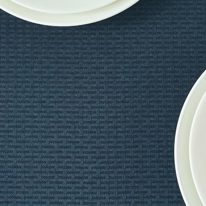 maxmill Square Tablecloth Weaved Texture Stain Resistant Waterproof Wrinkle Free Washable Soft Table Cloth, Decorative Fabric Table Cover for Dining Room Dinner Parties, 52 x 52 Inch, Navy Blue
