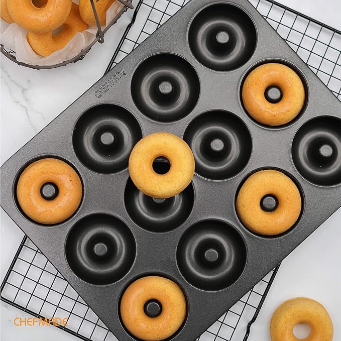 CHEFMADE Nonstick Donut Pan, 12 Cavity Ring Doughnut Baking Pan