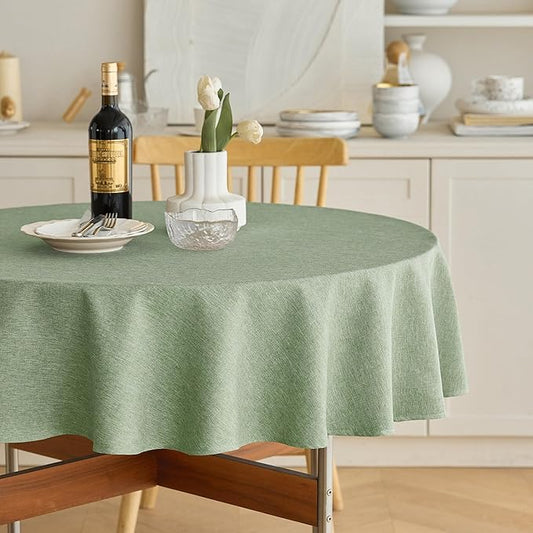 Faux Linen Rustic Round Tablecloth for Coffee Table, Decorative Waterproof Outdoor Anti-Scratch Table Cloth Cover for Party, Wedding, Picnics, Patio(Round, 70 Inch(4-6 Seats), Sage Green)