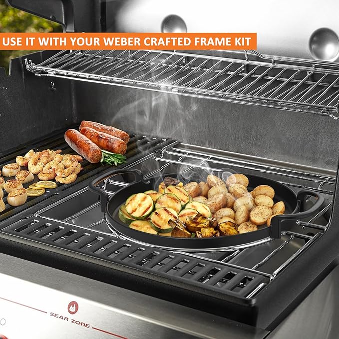 onlyfire Cast Iron Griddle with Handles for Weber Gourmet BBQ System, Fits for Weber 22" Charcoal Kettle Grills, Suitable Size Gas Grills, Range Ovens or Outdoor Cooking