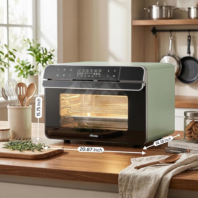 ROBAM Toaster Steam Combi Oven, Countertop Air Fryer 20-in-1 Oven with Convection & Grill, Stainless Steel Interior, 3-Layer Insulated Glass Door, 3 Steam Modes, 30 Built-In Recipes (Pink)