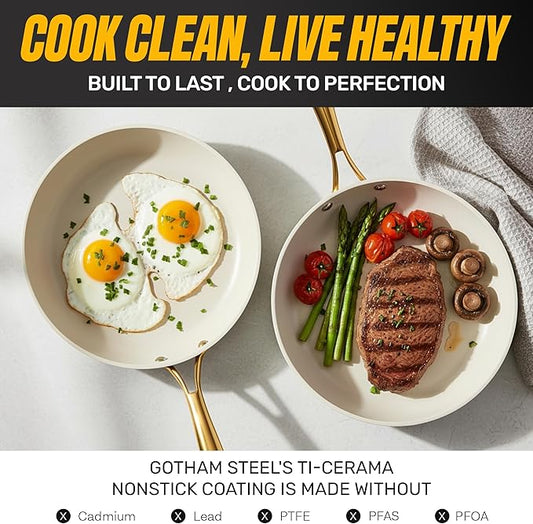 GOTHAM STEEL 14 Inch Frying Pan with Lid, Extra Large Frying Pan Skillet for Family Cooking, Non Toxic Ceramic Nonstick Coating PFOA PFOS Free, Ergonomic Stay Cool Handle, Oven and Diswasher Safe