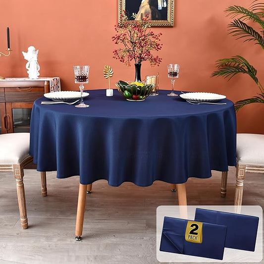 MEANMOY 2 Pack Navy Blue 210 GSM Water & Stain Resistant Round Tablecloth - Solid 70 Inch Circle Table Cloth Cover in Wrinkle Free Washable Wipe Clean Polyester for Wedding, Party, Banquet (2 Pcs)