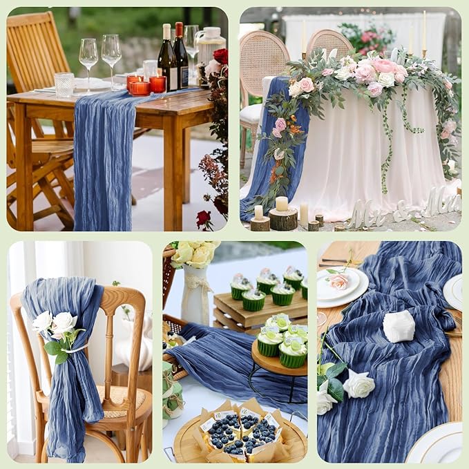 Wokceer Cheesecloth Table Runner Blue 10FT Boho Gauze Cheese Cloth Table Runner for Party Long Rustic Sheer Table Runners for Baby Bridal Shower Wedding Easter Table Decor