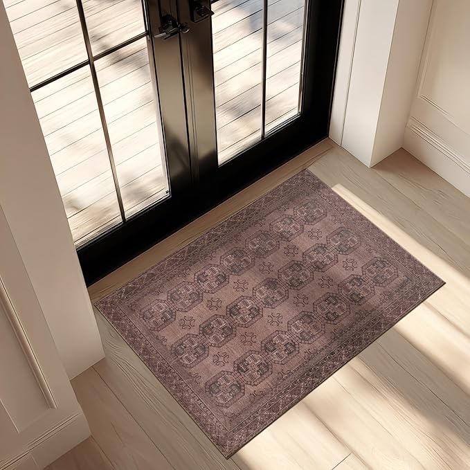 Kuden 3x5 Small Rug, Machine Washable, Non-Slip Backing, Vintage Style, Soft, Low Pile, Area Rugs for Entryway Kitchen Indoor Entrance