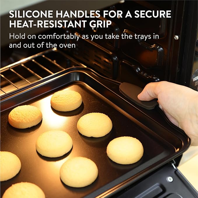 Navaris Nonstick Bakeware Set, 5-Piece Including Cookie Sheet, Muffin Pan, Loaf Pan, Cake Pan, Roasting Pan with Silicone Handles, Dishwasher Safe - Carbon Steel - Black