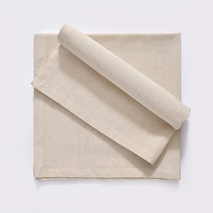 FINGERCRAFT Dinner Cloth Napkins, Cotton Linen Blend 12 Pack 18 in Natural Premium Quality, Mitered Corners for Every Day Use Napkins are Pre Shrunk and Good Absorbency Christmas Napkins Cloth Ivory