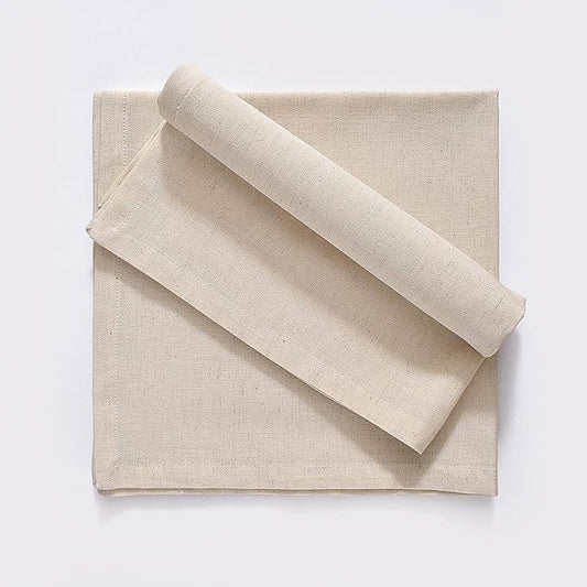 FINGERCRAFT Dinner Cloth Napkins, Cotton Linen Blend 12 Pack 18 in Natural Premium Quality, Mitered Corners for Every Day Use Napkins are Pre Shrunk and Good Absorbency Christmas Napkins Cloth Ivory