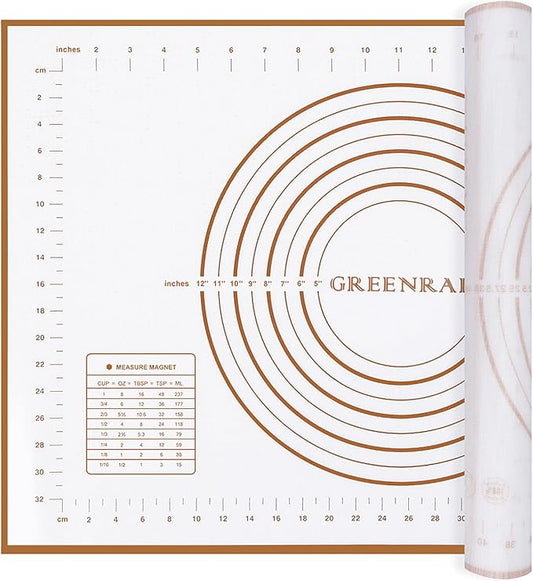 Silicone Pastry Mat Extra Thick Large Non Stick Baking Supplies Kitchen Counter Cooking Rolling Dough Sheet Pie Crust Sourdough Bread Oven Liner with Measurement (L-16''(W)*24''(L), 3#Gold)