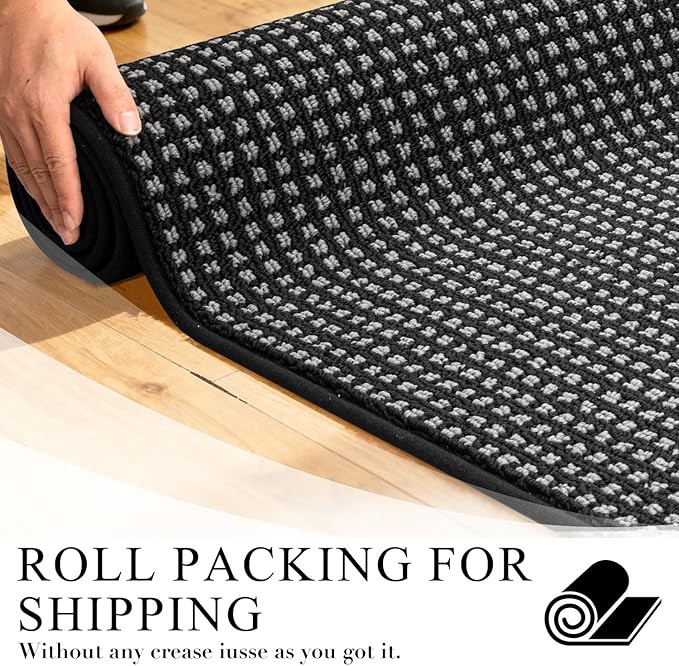 Kitchen Rugs,Non Slip Kitchen Mats for Floor-Thick Stain Resistant Kitchen Floor Mat Runner Carpet for Hallways Entryway Laundry Room Washable(24"x35"+24"x71",Black)