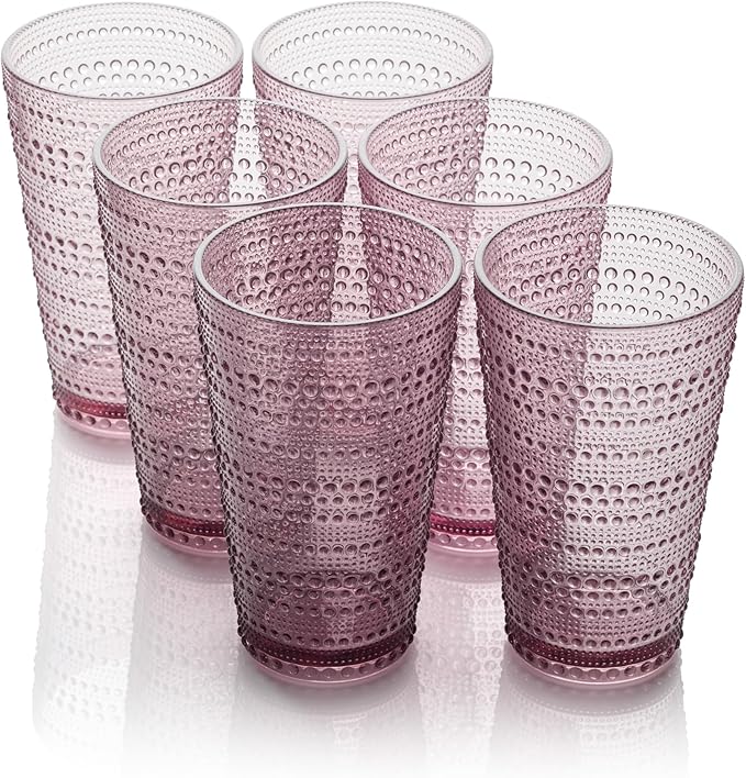 Santa Fe Plum Set of 6 Premium Acrylic Ice Tea Glass 22 oz – Unbreakable Drinkware with Textured Bubble Design, Shatterproof Tumblers for Indoor & Outdoor Use