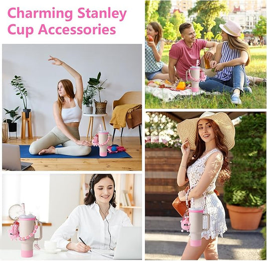 Stanley Cup Accessories Set I Water Bottle Handle Strap, Silicone Cup Boot, Lipstick Holder, Keychain Charms & Handle Charms,Straw Topper Accessories for Stanley Cups 40oz/30oz