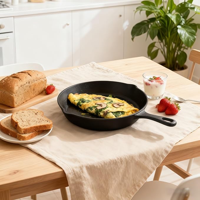 JSY Sun Cast Iron Frying Pan, 10 inch Skillet Frying Pans with Iron Handle for Gas, Induction, Oven, Grill - No Coating, Chemical-Free, Oven Safe, Virgin Iron