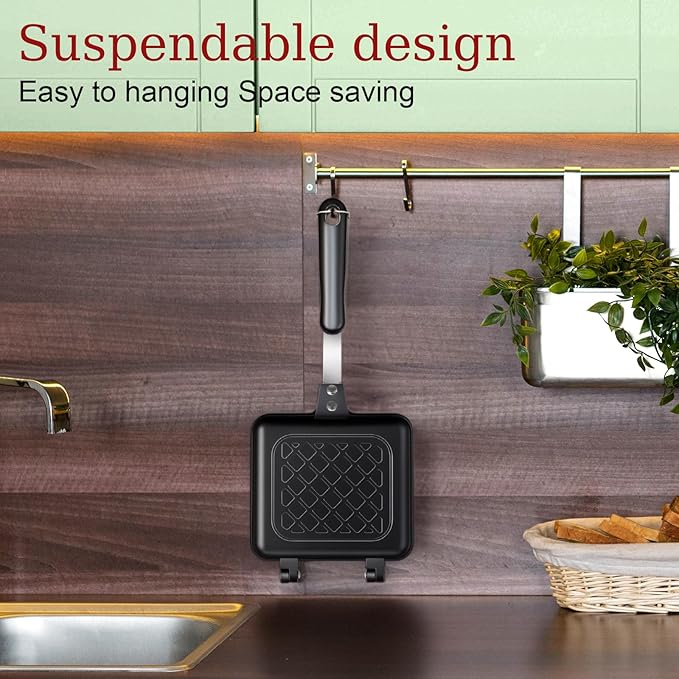 Sandwich Maker, Grilled Panini Maker Pan with Non-Stick Plates, Stovetop Toasted Sandwich Makers Press, Double Sided Aluminum Flip Cheese Makers Frying Pan for Home Kitchen Breakfast Camping