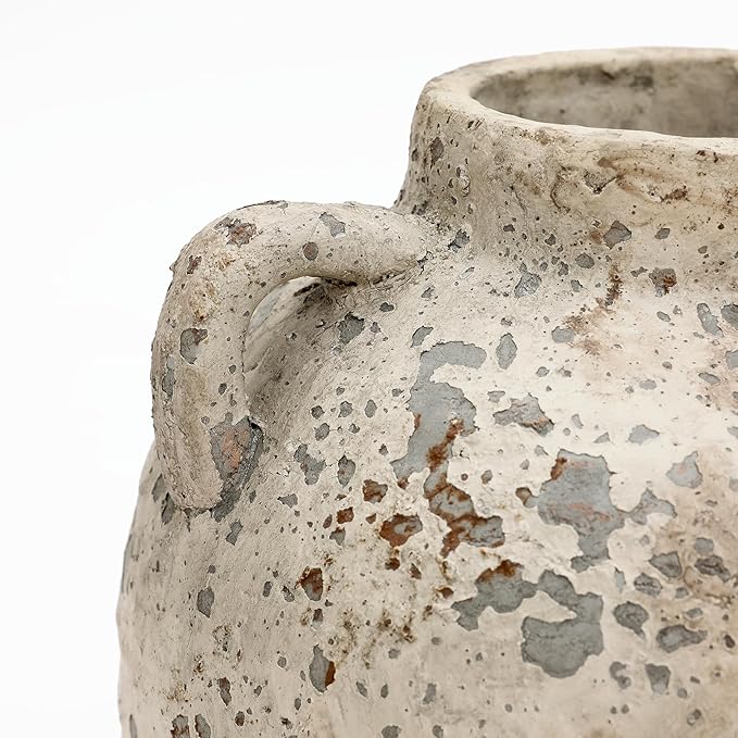 LuxenHome Rustic Antiqued Ceramic Vase, 12'' Tall Round Bouquet Terracotta Vase, Farmhouse Vase for Shelf Dining Table Decor, Vintage Boho Pottery for Living Room Decor, Home Décor Accents