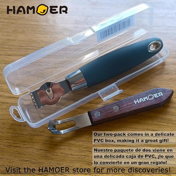 Citrus Lemon Zester & Channel Knife Tool for Kitchen Bar, Stainless Steel Blade, Ergonomic Design, Wooden Handle & Rubber & Plastic Handle Set Tool