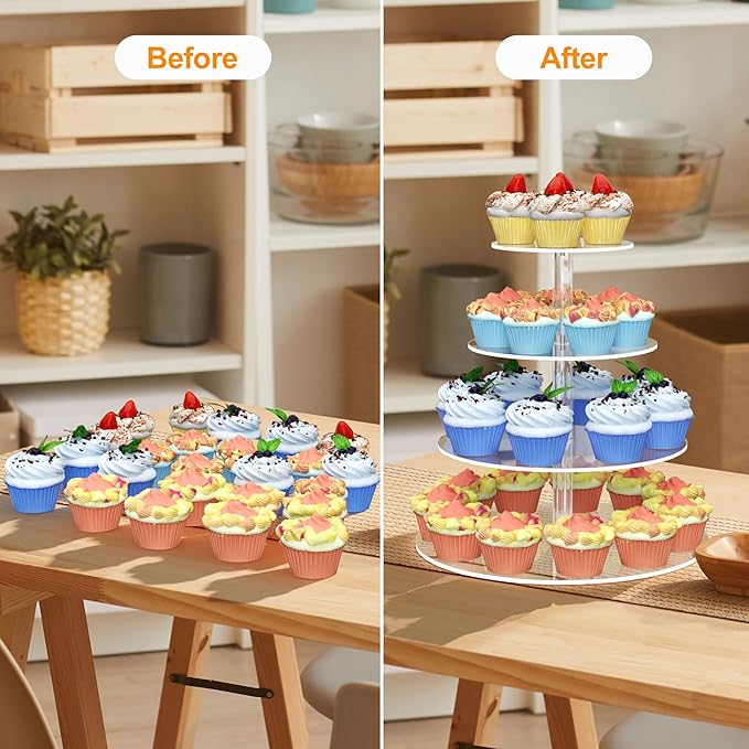 4 Tier Round Cupcake Stand, Acrylic Cupcake Display Stand for 38 Cupcakes, Clear Cupcake Holder Stand for Dessert Table, Cupcake Tower Stand for Wedding Birthday Party Graduation