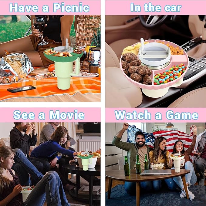 Snack Bowl for Stanley Cup, Silicone Snack Tray with Lid Compatible with Stanley Cup 30 oz, Reusable Snack Ring Suitable for Car Cup Holder, Home, Outdoor, Cup Accessories (1Pcs, Pink)