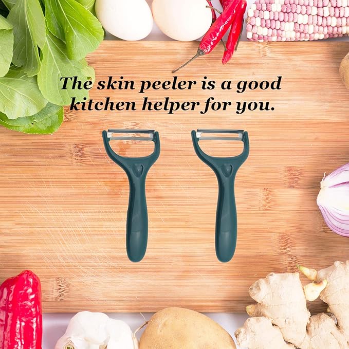 2 Pack Durable Non-Slip Handle & Stainless Steel Sharp Blade Y-Shaped Peelers - Potato, Cabbage, Carrot, Apple, Lemon Peelers (2 Pcs Dark Green)