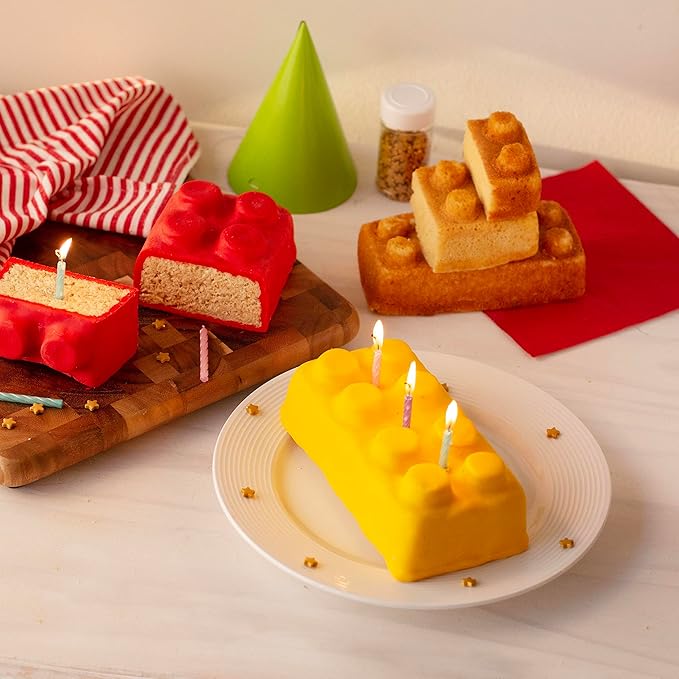 Brick Building Cake Pan Mold- Build, Decorate, Stack 9" 3D Shaped Cakes- Holiday Baking Activity Treat for Kid, Adult Birthday Parties, Celebration, Easy to Use Non-Stick Oven Bakeware, Fun Xmas Gift
