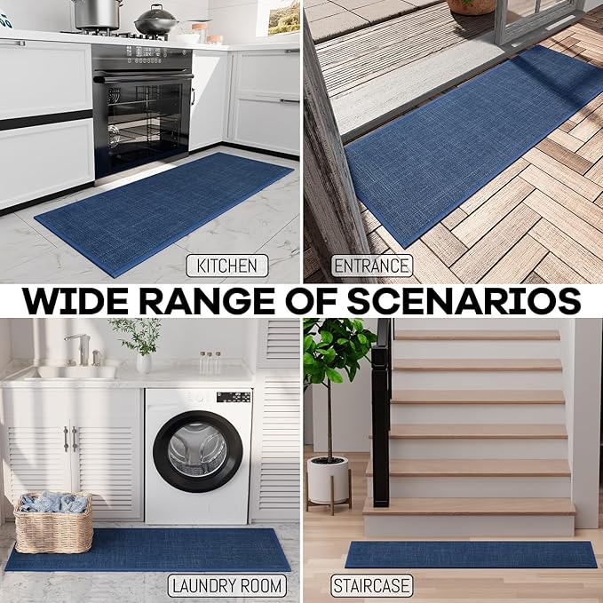 Kitchen Rug, Rubber Non Slip Kitchen Rugs Washable, Absorbent Runner Mat for Floor, Machine Washable Standing Mats for in Front of Sink, Door, Laundry, Entryway (Navy Blue, 47" × 17.3")